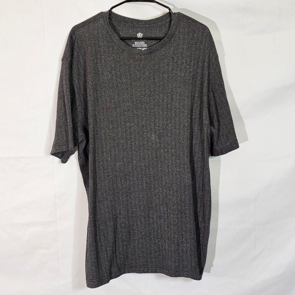 #0377 Covington Mens Heather Charcoal Gray Ribbed Knit Short Sleeve Crewneck XXL